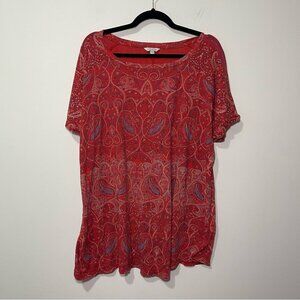 Lucky Brand women’s Red casualPaisley Boho peasant Tunic T-shirt Top size 3X